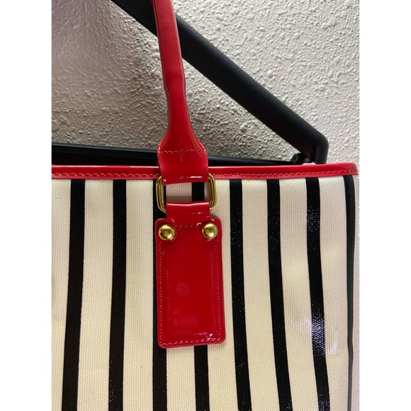 St John Red/Black Stripe Patent Tote Shoulder Bag - Picture 3 of 8